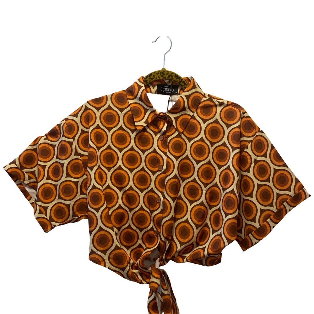 Cider Retro orange and brown crop blouse Size medium